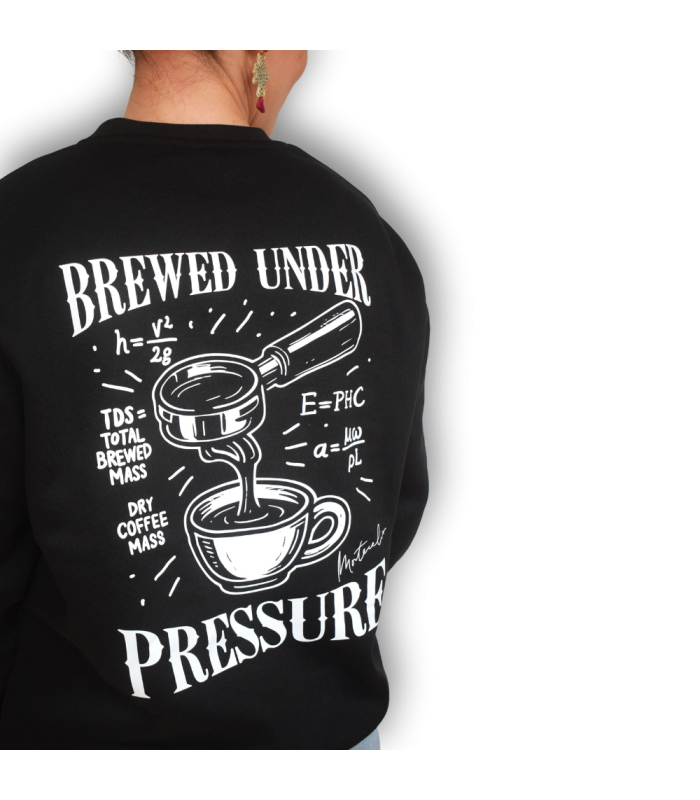 Sudadera negra Brewed Under Pressure | Merchandising Montecelio Café