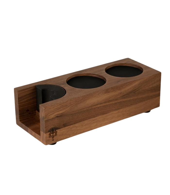 Tamping Station madera nogal 3 huecos | Cafento Shop